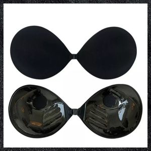 Black Strapless Reusable Stick-On Backless Front Closure Push-Up Bra